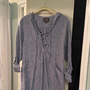 For Cynthia Blue Lace-Up Women's Top